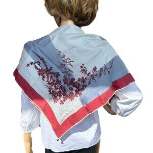 Vintage Norma Legge Italian Floral Silk Scarf Square Burgundy Red and Gray Blue